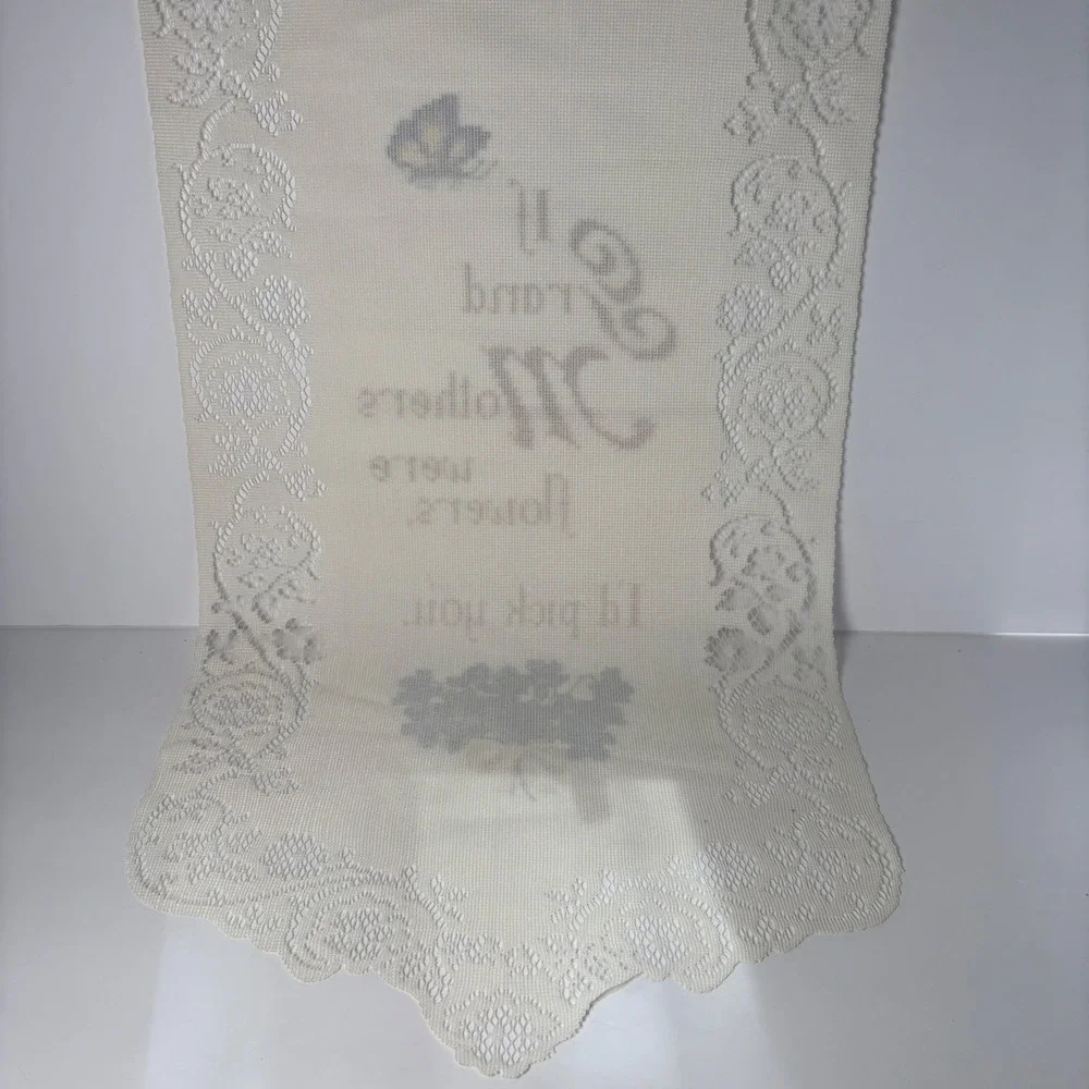 Vintage Cross Stitch Style Wall Hanging OS Cream Grandmother Flower Lace Banner